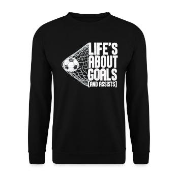 Im Leben geht es um Tore und Vorlagen Futbol Fußball - Unisex Pullover - Schwarz - Vorne - Alina (178cm) & Michal (187cm)