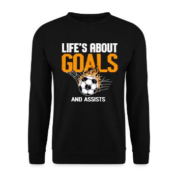 Im Leben geht es um Tore und Vorlagen Futbol Fußball - Unisex Pullover - Schwarz - Vorne - Alina (178cm) & Michal (187cm)