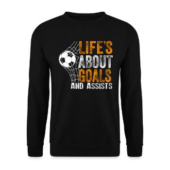 Im Leben geht es um Tore und Vorlagen Futbol Fußball - Unisex Pullover - Schwarz - Vorne - Alina (178cm) & Michal (187cm)