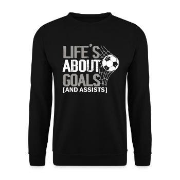 Im Leben geht es um Tore und Vorlagen Futbol Fußball - Unisex Pullover - Schwarz - Vorne - Alina (178cm) & Michal (187cm)