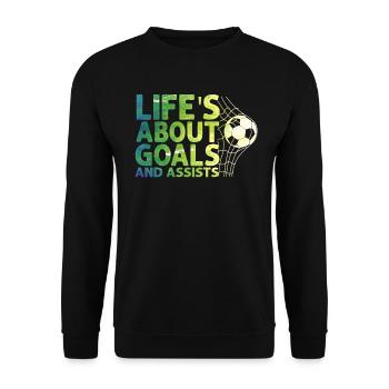 Im Leben geht es um Tore und Vorlagen Futbol Fußball - Unisex Pullover - Schwarz - Vorne - Alina (178cm) & Michal (187cm)