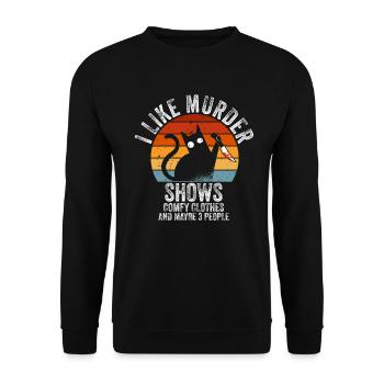 Ich mag Mordshows bequeme Kleidung und 3 Personen - Unisex Pullover - Schwarz - Vorne - Alina (178cm) & Michal (187cm)