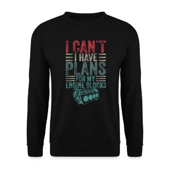 Ich kann keine Pläne für meine Motorblöcke Vintage haben - Unisex Pullover - Schwarz - Vorne - Alina (178cm) & Michal (187cm)