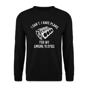 Ich kann keine Pläne für meine Motorblöcke Vintage haben - Unisex Pullover - Schwarz - Vorne - Alina (178cm) & Michal (187cm)
