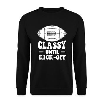 Stilvoll bis zum Anpfiff Spieltag American Football - Unisex Pullover - Schwarz - Vorne - Alina (178cm) & Michal (187cm)