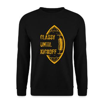 Stilvoll bis zum Anpfiff Spieltag American Football - Unisex Pullover - Schwarz - Vorne - Alina (178cm) & Michal (187cm)
