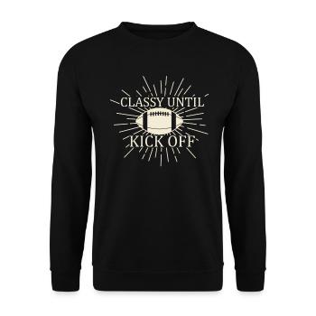 Stilvoll bis zum Anpfiff Spieltag American Football - Unisex Pullover - Schwarz - Vorne - Alina (178cm) & Michal (187cm)