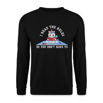 Ich lese die Regeln, damit Sie nicht müssen - Unisex Pullover - Schwarz - Vorne - Alina (178cm) & Michal (187cm)