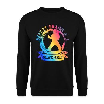 Beauty Brains And A Black Belt - Unisex Sweatshirt - black - Front - Alina (178cm) & Michal (187cm)