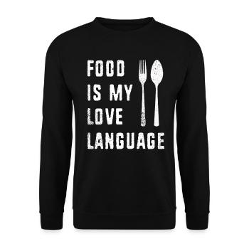 Essen ist meine Liebessprache - Unisex Pullover - Schwarz - Vorne - Alina (178cm) & Michal (187cm)