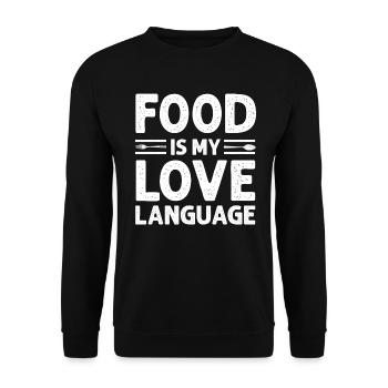Essen ist meine Liebessprache - Unisex Pullover - Schwarz - Vorne - Alina (178cm) & Michal (187cm)