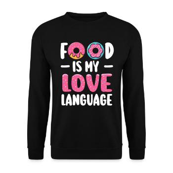 Essen ist meine Liebessprache - Unisex Pullover - Schwarz - Vorne - Alina (178cm) & Michal (187cm)