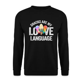 Snacks sind meine Liebessprache - Unisex Pullover - Schwarz - Vorne - Alina (178cm) & Michal (187cm)