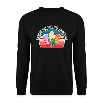 Snacks sind meine Liebessprache - Unisex Pullover - Schwarz - Vorne - Alina (178cm) & Michal (187cm)