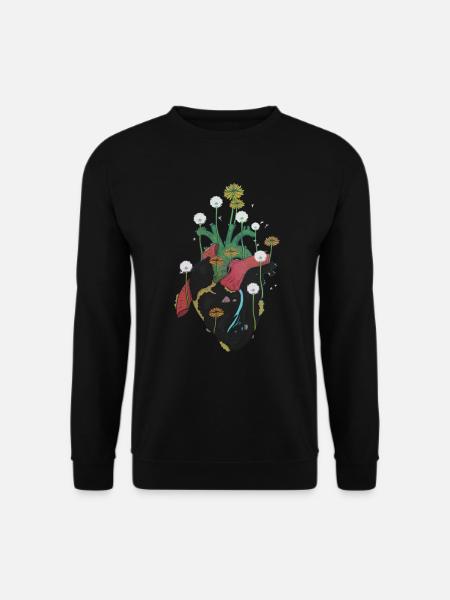 Anatomisches Herz und Blumen - Unisex Pullover - Schwarz