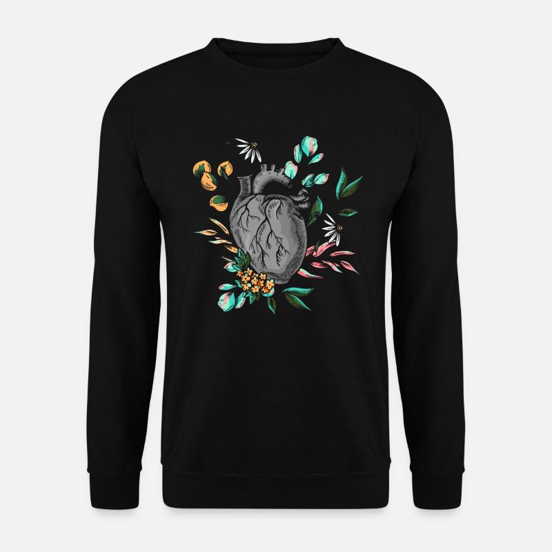 Anatomisches Herz und Blumen - Unisex Pullover - Schwarz