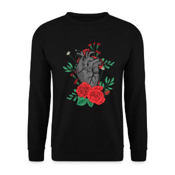 Anatomisches Herz und Blumen - Unisex Pullover - Schwarz - Vorne - Alina (178cm) & Michal (187cm)