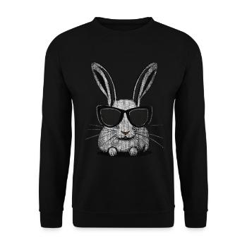 Rabbit white with sunglasses drawing cool humor - Unisex Sweatshirt - black - Front - Alina (178cm) & Michal (187cm)