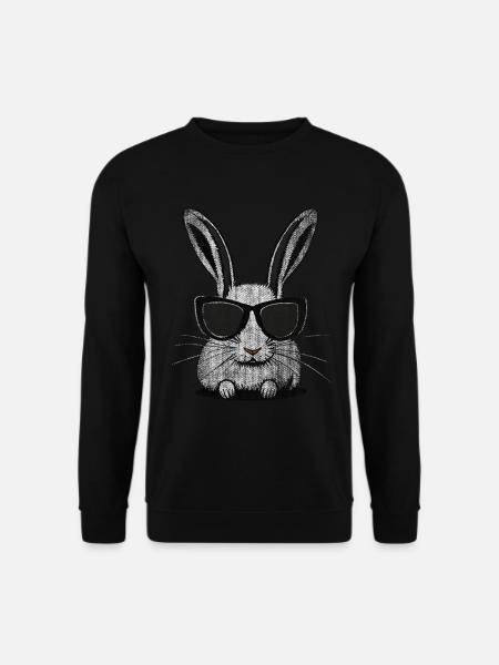Hase weiß mit Sonnenbrille Zeichnung cool Humor - Unisex Pullover - Schwarz