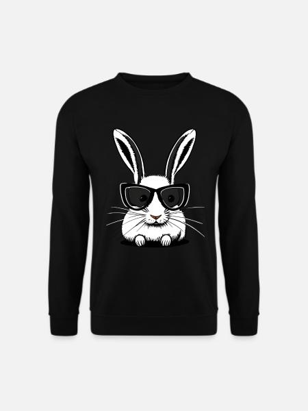 Weisser Hase mit Sonnenbrille Osterhase - Unisex Pullover - Schwarz