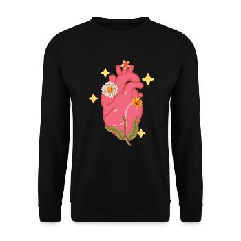 Anatomisches Herz und Blumen - Unisex Pullover - Schwarz - Vorne - Alina (178cm) & Michal (187cm)