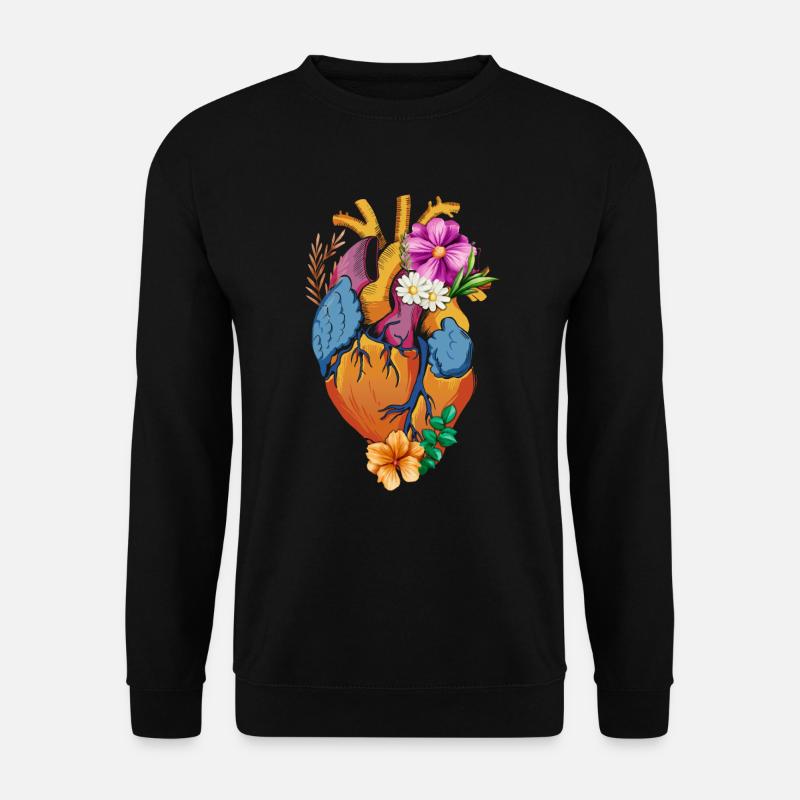 Anatomisches Herz und Blumen - Unisex Pullover - Schwarz