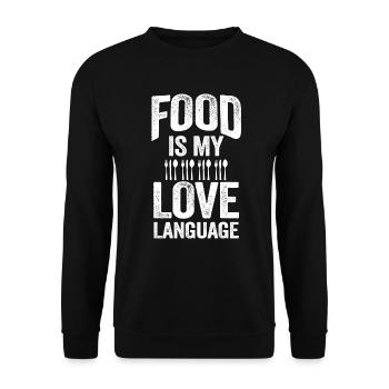 Essen ist meine Liebessprache - Unisex Pullover - Schwarz - Vorne - Alina (178cm) & Michal (187cm)