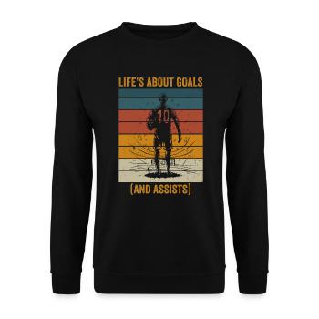 Life Is About Goals And Assists Futbol Soccer - Unisex Sweatshirt - black - Front - Alina (178cm) & Michal (187cm)