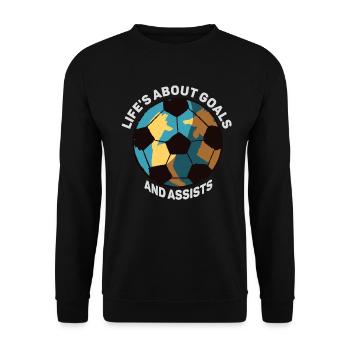 Im Leben geht es um Tore und Vorlagen Futbol Soccer - Unisex Pullover - Schwarz - Vorne - Alina (178cm) & Michal (187cm)
