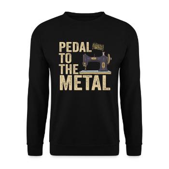 Pedal zur Metallnähmaschine - Unisex Pullover - Schwarz - Vorne - Alina (178cm) & Michal (187cm)