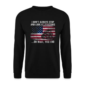 Ich bleibe nicht immer stehen und schaue mir Traktoren an - Unisex Pullover - Schwarz - Vorne - Alina (178cm) & Michal (187cm)