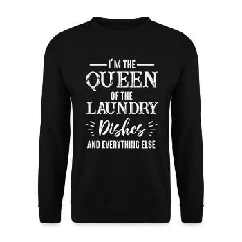 Königin der Wäsche, des Geschirrs und alles andere - Unisex Pullover - Schwarz - Vorne - Alina (178cm) & Michal (187cm)