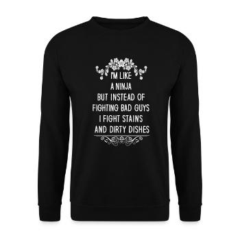 Comme une femme au foyer ninja - Sweat-shirt Unisexe - noir - Devant - Alina (178cm) & Michal (187cm)