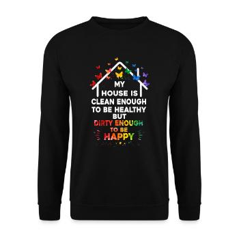 Mein Haus ist sauber genug, um gesund zu sein - Unisex Pullover - Schwarz - Vorne - Alina (178cm) & Michal (187cm)