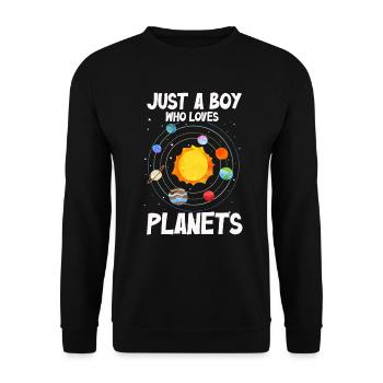 Nur ein Junge, der das Sonnensystem der Planeten liebt - Unisex Pullover - Schwarz - Vorne - Alina (178cm) & Michal (187cm)