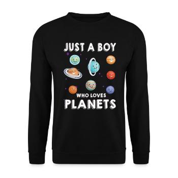 Nur ein Junge, der das Sonnensystem der Planeten liebt - Unisex Pullover - Schwarz - Vorne - Alina (178cm) & Michal (187cm)