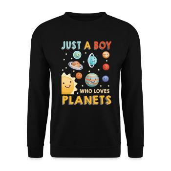 Nur ein Junge, der das Sonnensystem der Planeten liebt - Unisex Pullover - Schwarz - Vorne - Alina (178cm) & Michal (187cm)