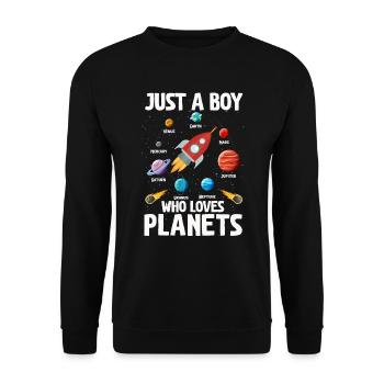 Nur ein Junge, der das Sonnensystem der Planeten liebt - Unisex Pullover - Schwarz - Vorne - Alina (178cm) & Michal (187cm)