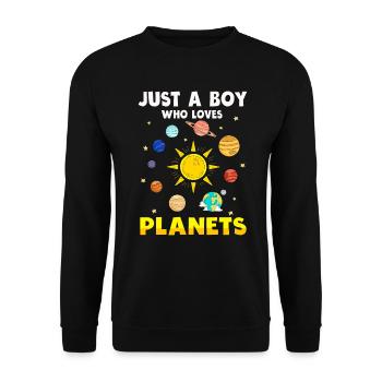 Nur ein Junge, der das Sonnensystem der Planeten liebt - Unisex Pullover - Schwarz - Vorne - Alina (178cm) & Michal (187cm)
