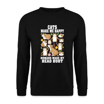 Les chats me rendent heureux humain me font mal à la tête - Sweat-shirt Unisexe - noir - Devant - Alina (178cm) & Michal (187cm)