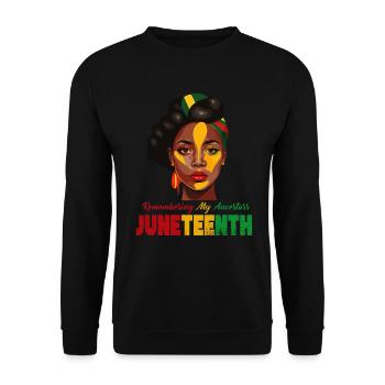Juneteenth 1865 Gedenken an meine Vorfahren - Unisex Pullover - Schwarz - Vorne - Alina (178cm) & Michal (187cm)