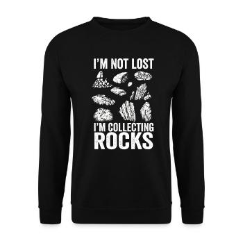 Ich bin nicht verloren Ich sammle Steine Lustige Geologie - Unisex Pullover - Schwarz - Vorne - Alina (178cm) & Michal (187cm)