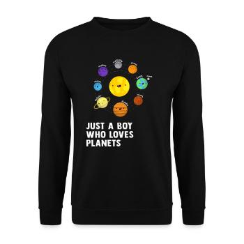 Nur ein Junge, der Planeten Sonnensystem liebt - Unisex Pullover - Schwarz - Vorne - Alina (178cm) & Michal (187cm)