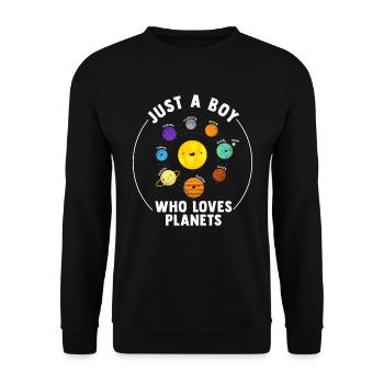 Nur ein Junge, der Planeten Sonnensystem liebt - Unisex Pullover - Schwarz - Vorne - Alina (178cm) & Michal (187cm)