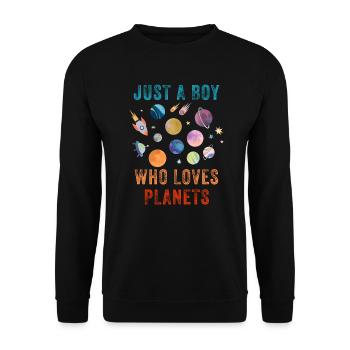 Nur ein Junge, der Planeten Sonnensystem liebt - Unisex Pullover - Schwarz - Vorne - Alina (178cm) & Michal (187cm)