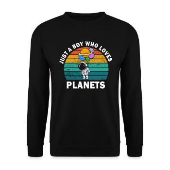 Nur ein Junge, der Planeten Sonnensystem liebt - Unisex Pullover - Schwarz - Vorne - Alina (178cm) & Michal (187cm)