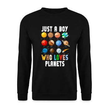 Nur ein Junge, der Planeten Sonnensystem liebt - Unisex Pullover - Schwarz - Vorne - Alina (178cm) & Michal (187cm)