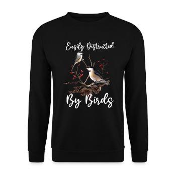 Leicht abgelenkt von Vögeln Vogelliebhaber - Unisex Pullover - Schwarz - Vorne - Alina (178cm) & Michal (187cm)