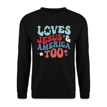 Loves Jesus and America Too God Christian - Unisex Sweatshirt - black - Front - Alina (178cm) & Michal (187cm)