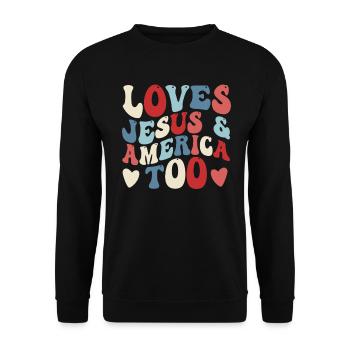 Loves Jesus and America Too God Christian - Unisex Sweatshirt - black - Front - Alina (178cm) & Michal (187cm)